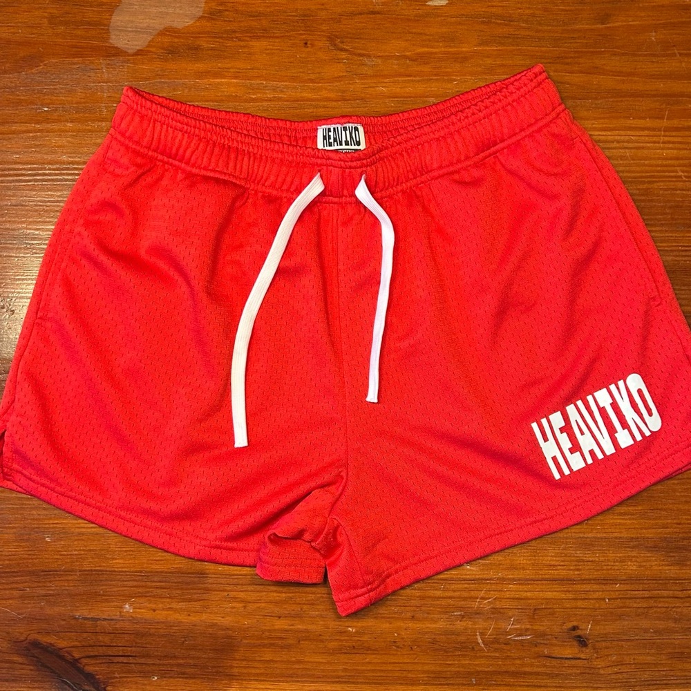 Women's Red Athletic Mesh Shorts with Drawstring